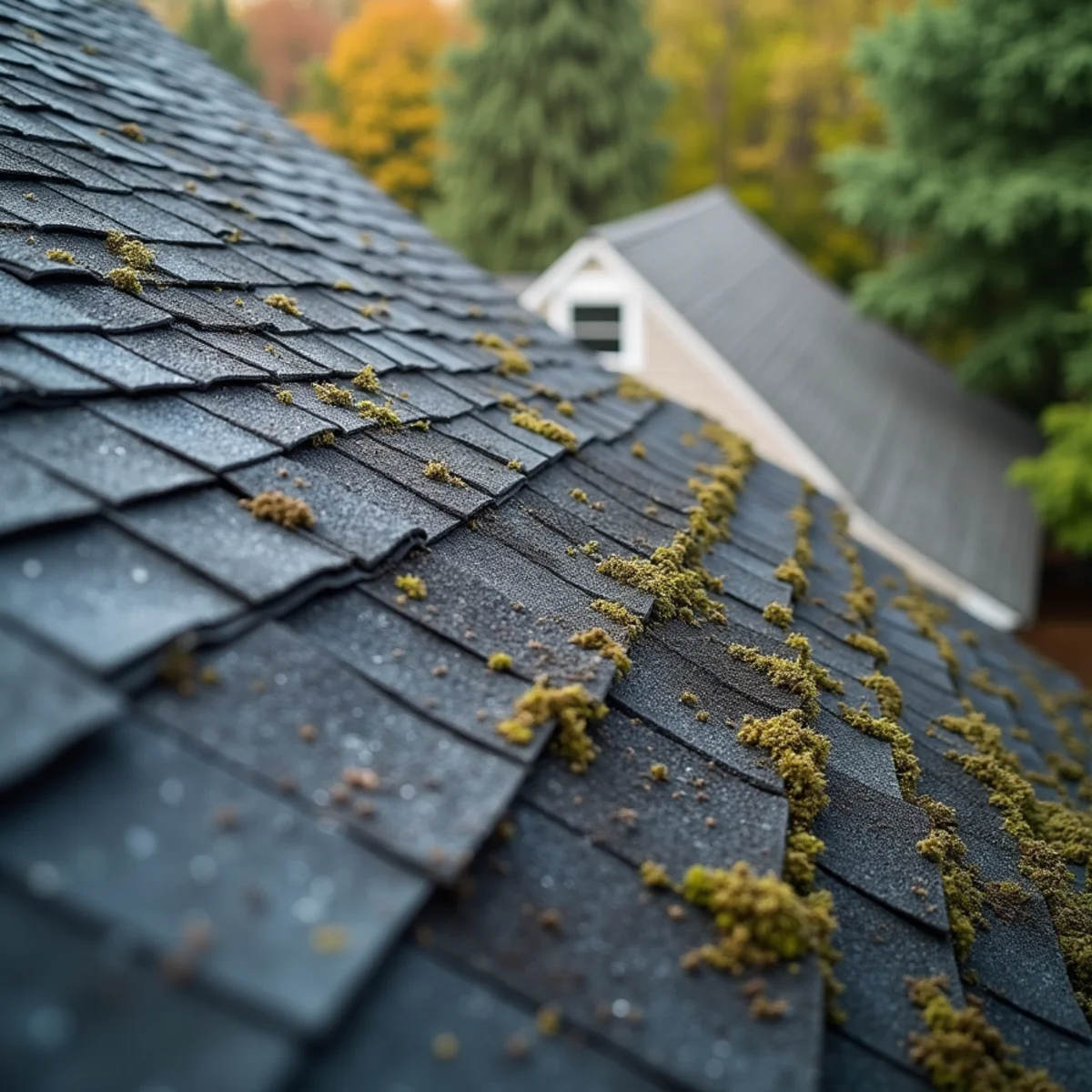 Before: Roof soft washing removing black algae streaks
